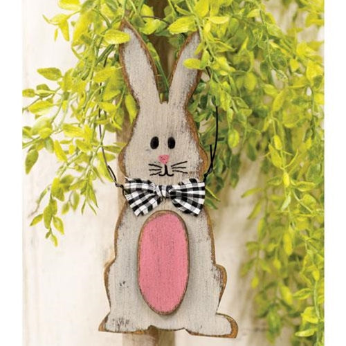 Distressed Wooden Bunny & Egg Ornament