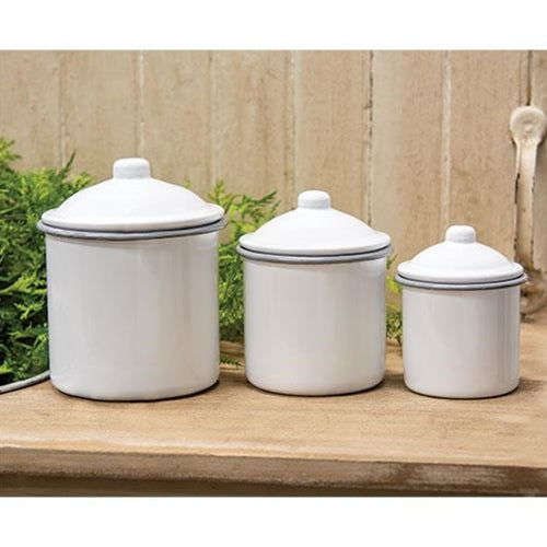 3/Set Gray Rim Enamelware Canisters