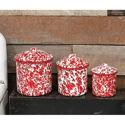 3/Set Red Splatter Enamel Canisters