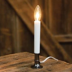 White Electric Candle Lamp on Pewter Base 7"