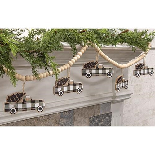 Wooden Black Buffalo Check Truck Beaded Garland