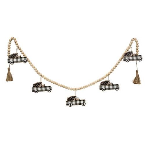 Wooden Black Buffalo Check Truck Beaded Garland