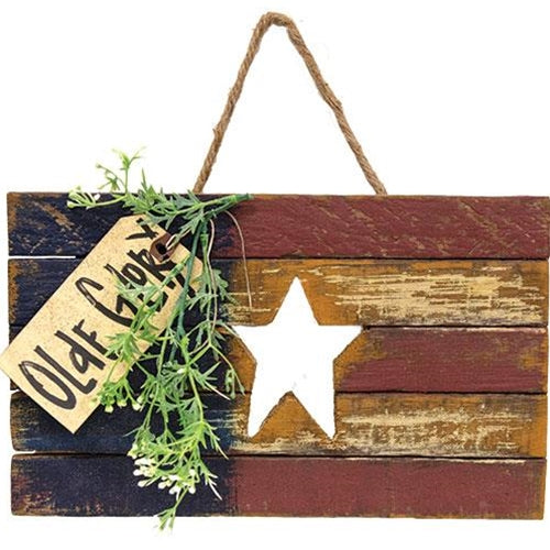 Distressed Lath Flag w/Star Cutout & "Olde Glory" Tag