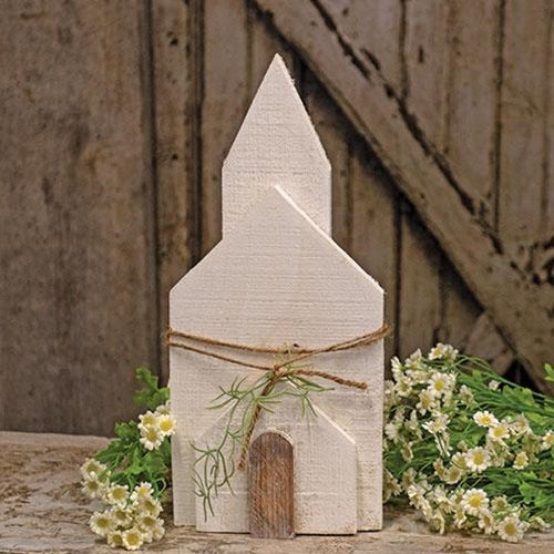 Rustic White Wooden Layered Church w/Greenery