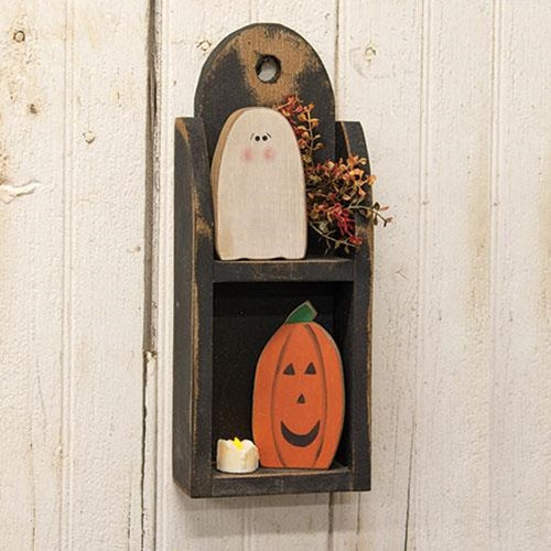 Distressed Rustic Black Wood Skinny Pocket Shelf