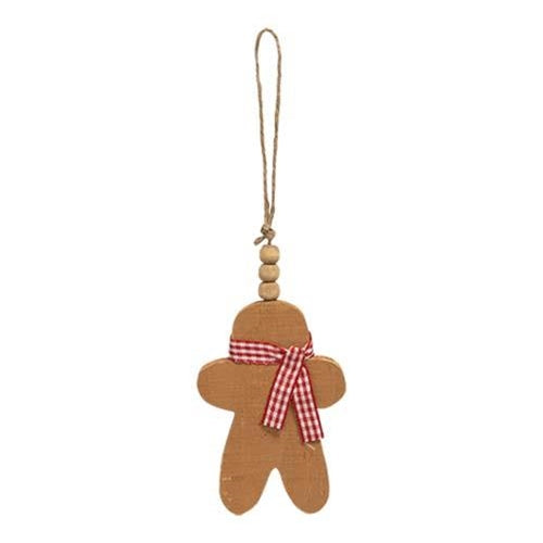 Rustic Wood Beaded Gingerbread Ornament