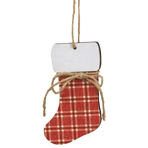 Red Plaid Stocking Ornament With Jute