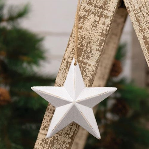 Distressed White Wooden Sparkle Star Ornament