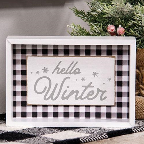 Hello Winter Buffalo Check Shadowbox Sign