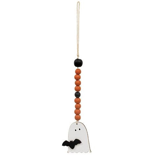 Orange & Black Beaded Ghost & Friend Ornament