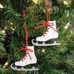 2/Set Wooden Ice Skate Ornaments w/Red Laces