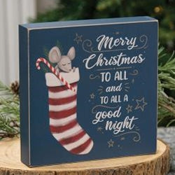 To All A Good Night Mouse in Stocking Box Sign