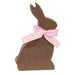 Wooden Chocolate Bunny Sitter w/Pink Check Ribbon