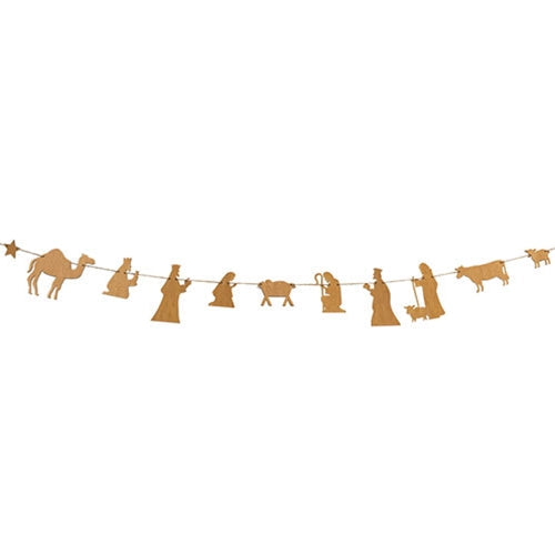 Natural Wood Nativity Garland