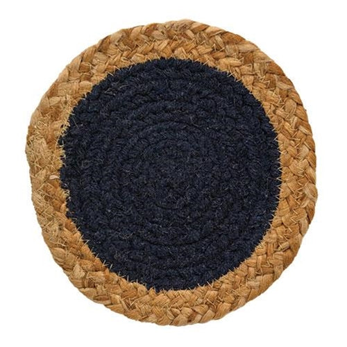 Jute & Cotton Candle Mat Navy 6.75"