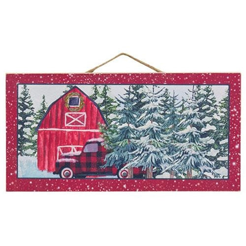 Buffalo Check & Red Barn Hanging Sign