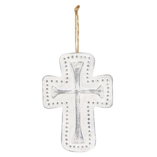 Distressed Metal Cross Dotted Ornament