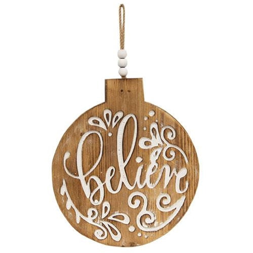 Believe Engraved Bulb Ornament Sign