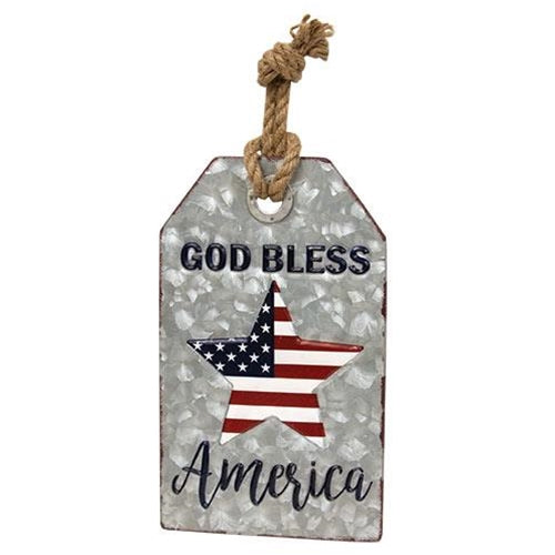 God Bless America Metal Tag w/ Jute