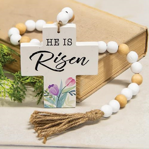 He Is Risen Wooden Bead Garland w/Cross