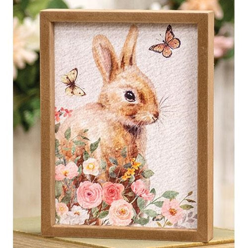 Easter Bunny Butterflies & Flowers Wood Framed Sign