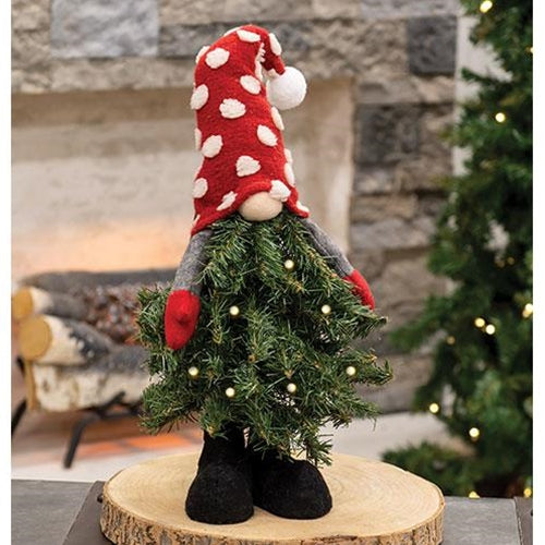 Standing Polka Dot Christmas Tree Gnome w/LED Lights