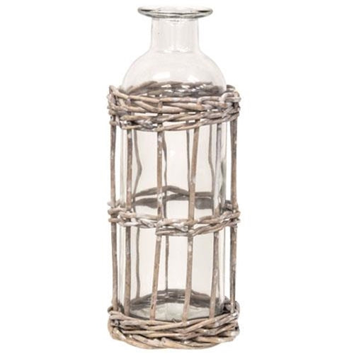 Graywash Willow Wrapped Glass Bottle 6.5" H