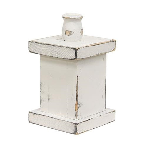 Short Wooden Pedestal Taper Holder Farmhouse White