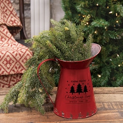 Farm Fresh Christmas Trees Distressed Red Metal Pitcher