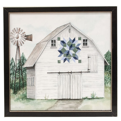 Blue & Green Tumbling Block Quilt Barn Framed Print 12x12