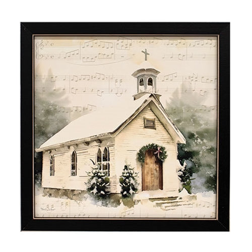 Woodland Christmas Church Framed Print 8" Sq.