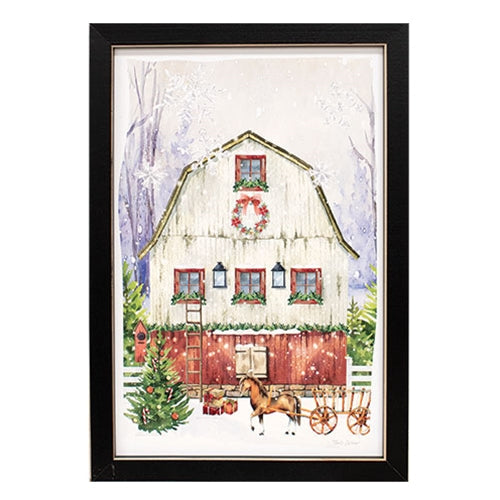 Country Charm Christmas Barn Framed Print 8"x12"