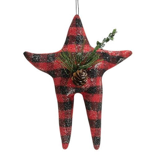 Buffalo Check Folk Star Ornament w/Pinecone