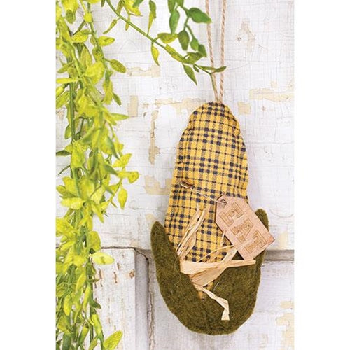 Primitive Fabric Corn Cob Ornament with "Eat" Tag