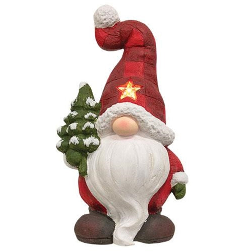 Light Up Plaid Santa Gnome w/Tree