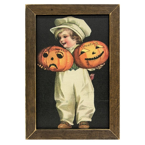 Halloween Greeting Jacks & Boy Framed Print