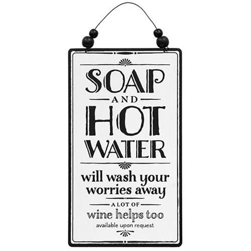 Soap and Hot Water Sign w/Beaded Hanger