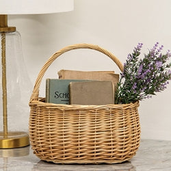 Natural Willow Oval Gathering Basket w/Handle