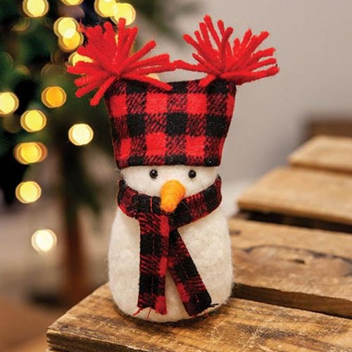 Felted Wool Buffalo Check Snowman Ornament