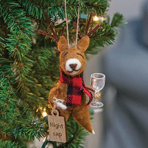 Felted Wool Reindeer Night Cap Ornament