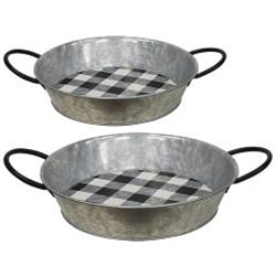 2/Set Black Buffalo Check Round Trays