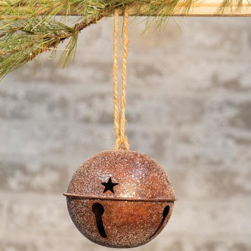 Vintage Glitter Rusty Bell Ornament 4.5"