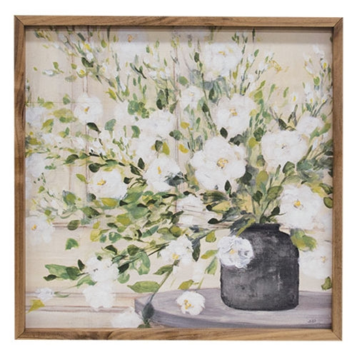 White Bouquet In Gray Vase Framed Print