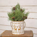 Distressed White Metal Bucket w/Gold Embossed Reindeer & Snowflakes