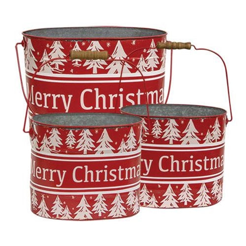 3/Set Merry Christmas Oval Pails