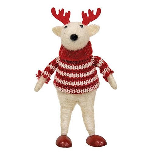 Felted Reindeer Red Striped Sweater Ornament