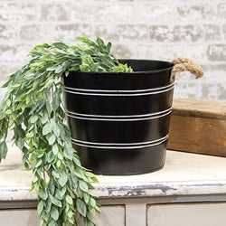 Black Striped Metal Bucket w/Jute Handles Large