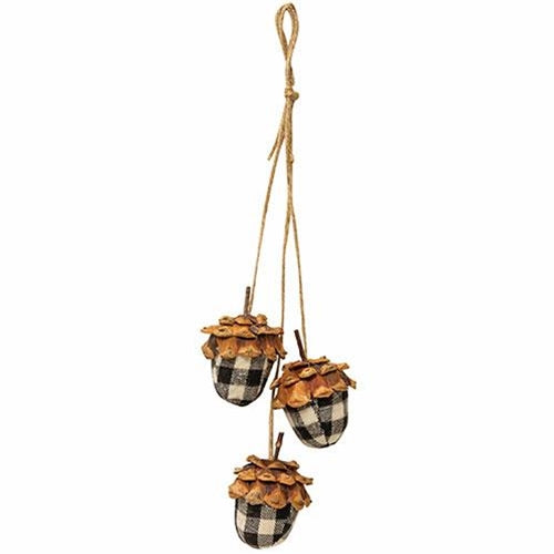 Black/White Plaid Acorn Drop Ornament