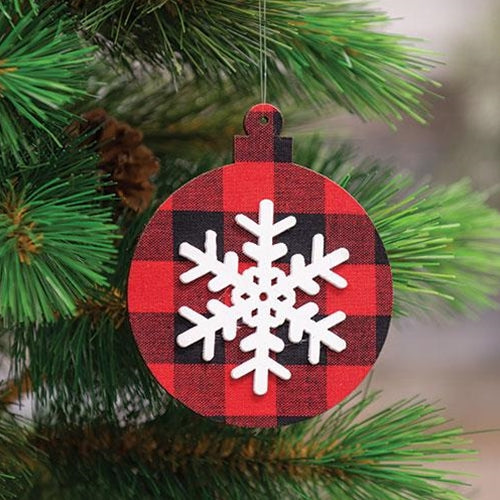 Red/Black Plaid Snowflake Ornament Ball