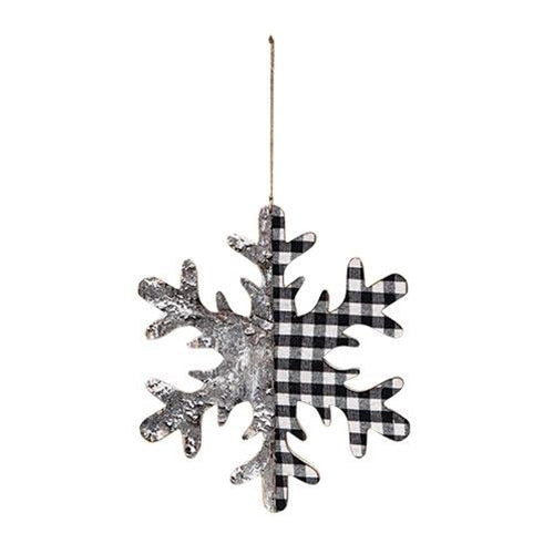 Black/White Plaid & Birch Snowflake 9.75"